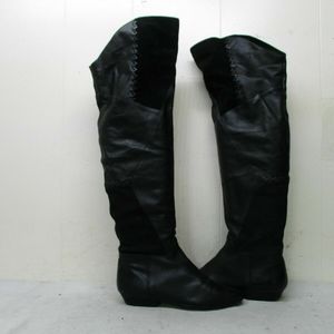 ★FLINGS Marisa Black Patch-Leather Suede Over the Knee Boots•sz.9•Exc.Condition★